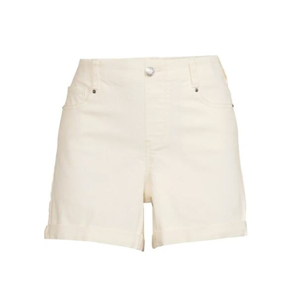 Time and Tru Womens Large Pull On Cuffed White Denim Shorts 5" Inseam - Picture 2 of 9